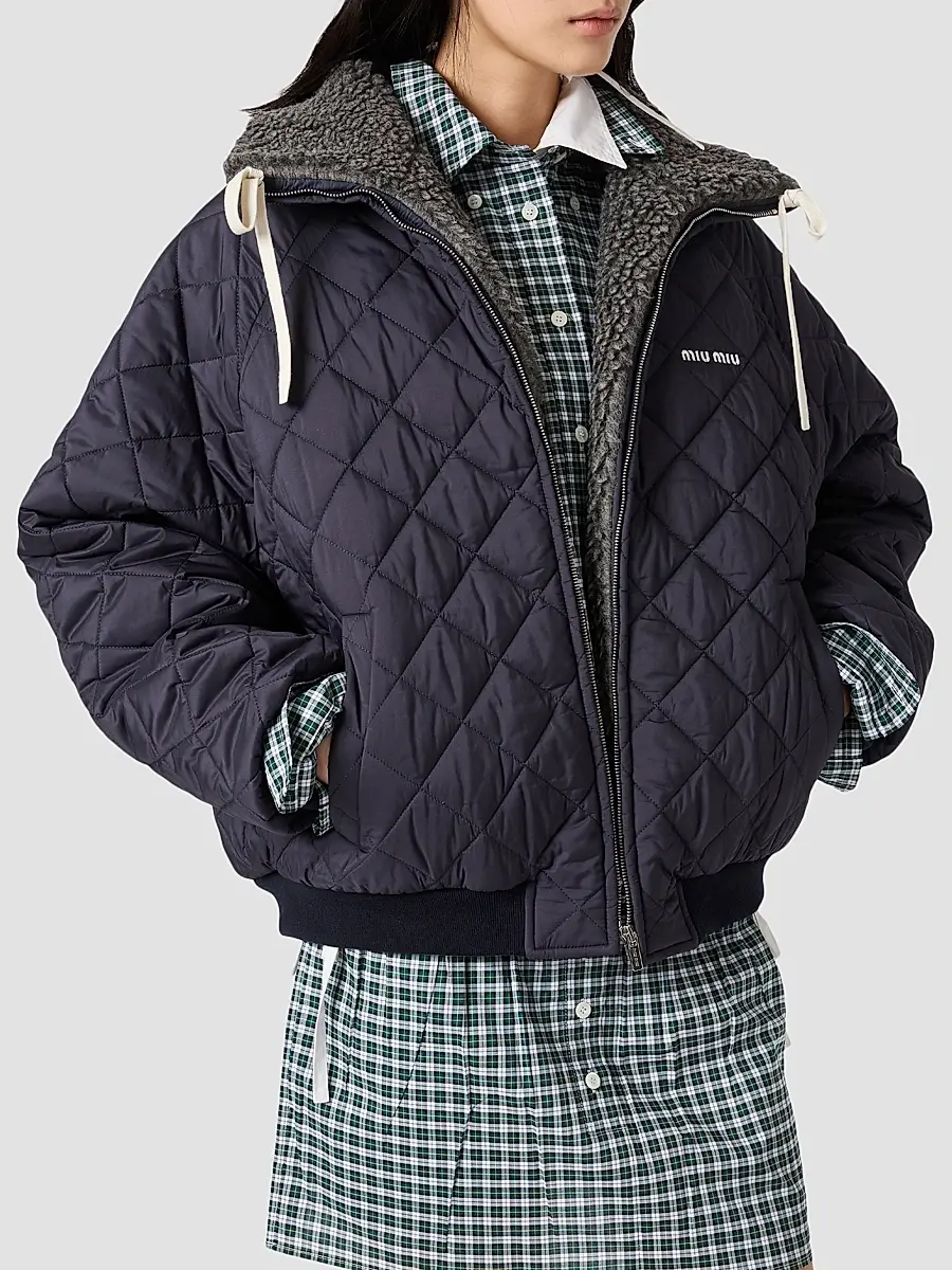 Miu Miu Women's Technical Pongé Down Coat | Thumbnail 3 Miu Miu Women's Technical Pongé Down Coat | Thumbnail 3