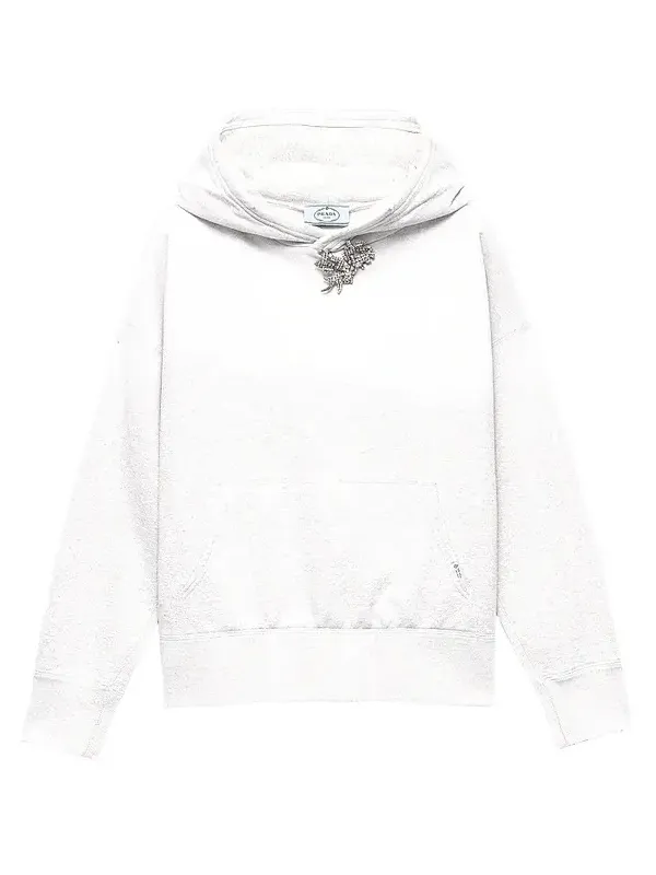 Women's Cotton Fleece Hoodie with Jewel Brooch - Grey
