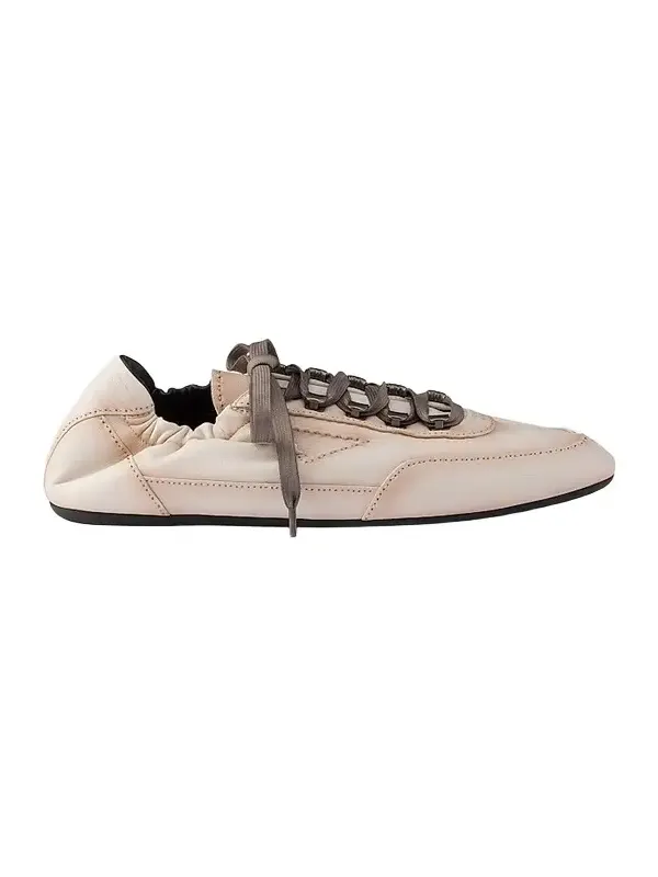 Prada Men's Collapse Antiqued Nappa Leather Sneakers with Hooks - Beige Khaki