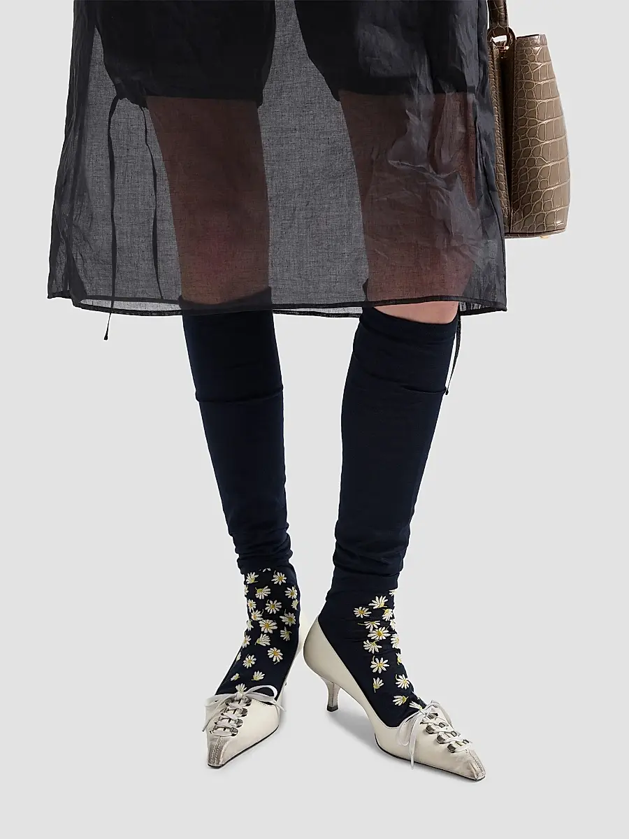 Prada Women's Embroidered Over the Knee Cotton Socks | Thumbnail 2
