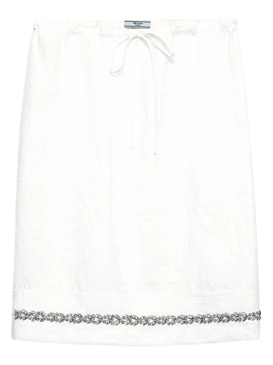 Prada Women's Embroidered Slubbed Fabric Skirt