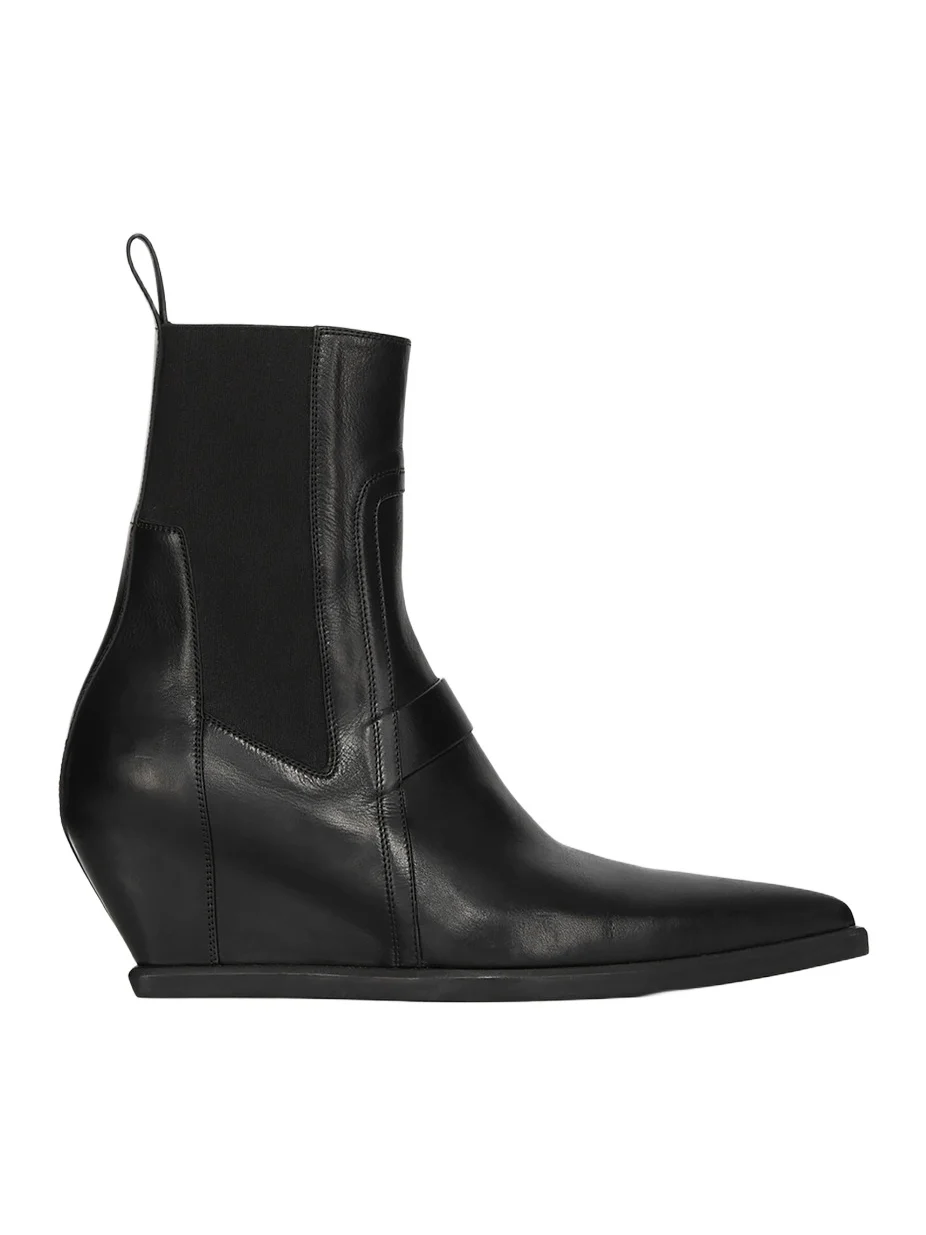Men's Point Toe Leather Wedge-Heel Ankle Boots