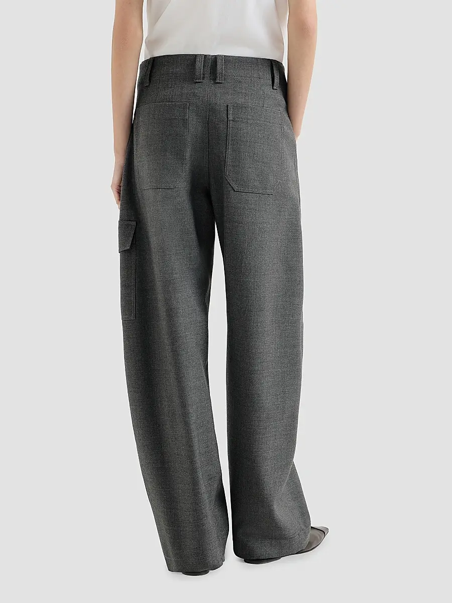Brunello Cucinelli Women's Virgin Wool Twill Cargo Barrel Trousers with Monili - Dark Grey | Thumbnail 3 Brunello Cucinelli Women's Virgin Wool Twill Cargo Barrel Trousers with Monili - Dark Grey | Thumbnail 3