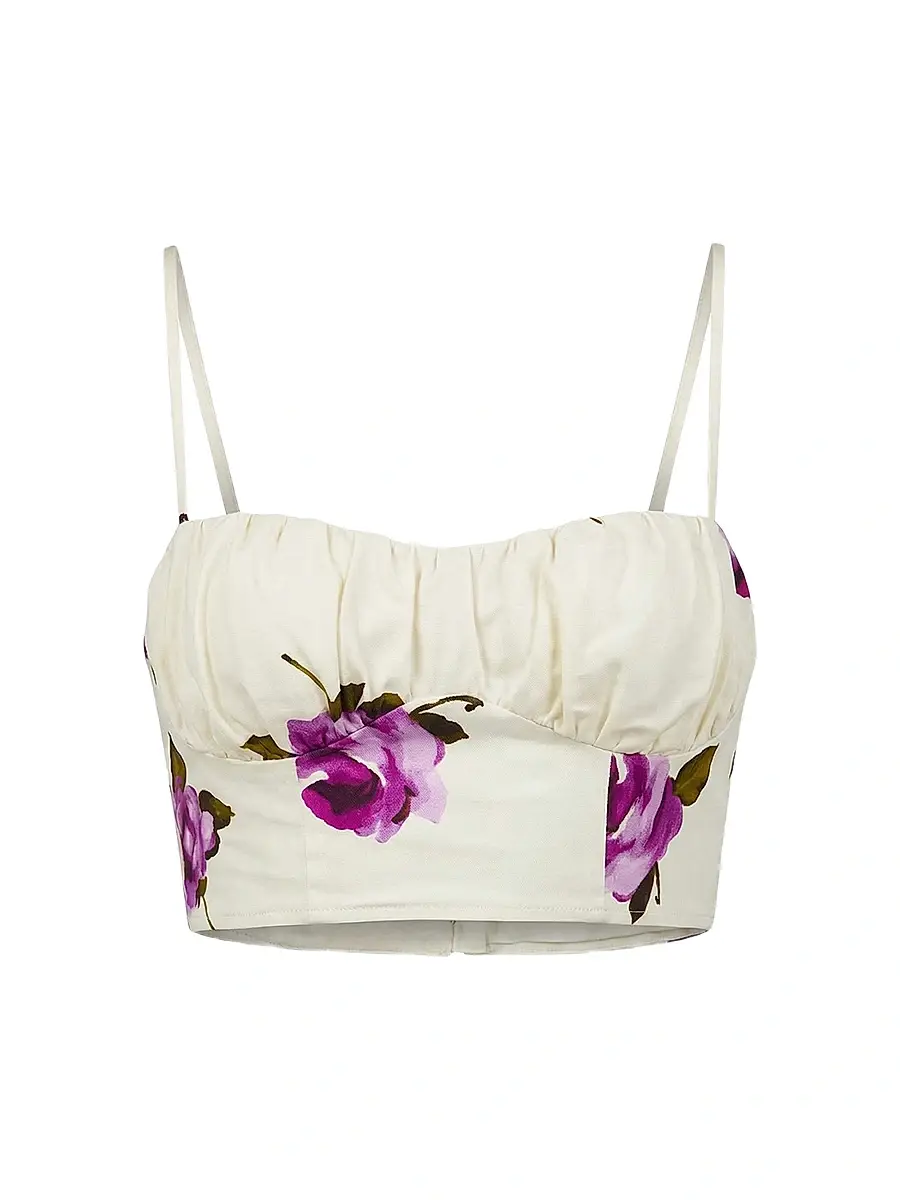 NICHOLAS Women's Yulia Printed Linen-Blend Crop Top - Floating Rosebuds | Image 1 NICHOLAS Women's Yulia Printed Linen-Blend Crop Top - Floating Rosebuds | Image 1