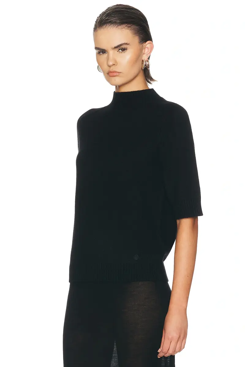 Loulou de Saison Ruth High-Neck Short Saddle-Sleeve Top | Thumbnail 2