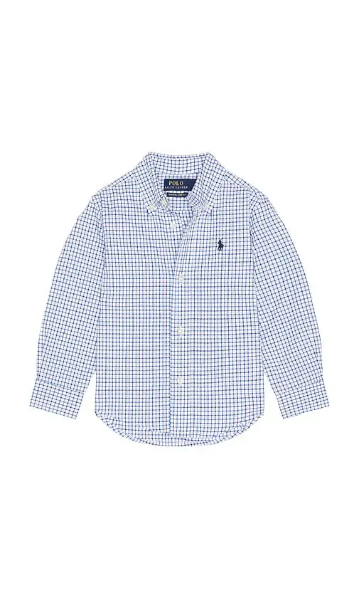 Kids Long Sleeve Stretch Poplin Plaid Sportshirt