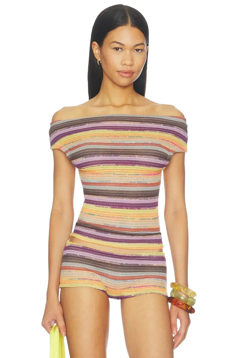Cata Multi Stripe Asymmetric Knit Top Cata Multi Stripe Asymmetric Knit Top