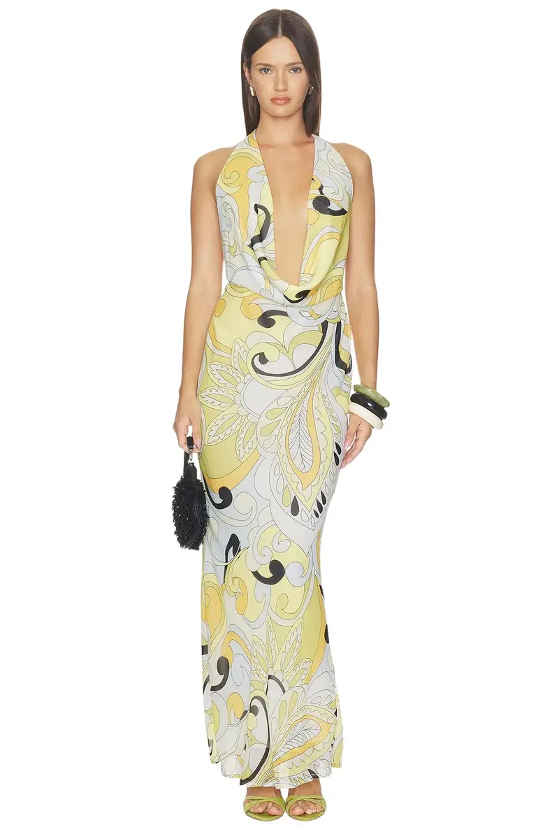 Runaway The Label Lexie Low Plunge Halter Maxi Dress
