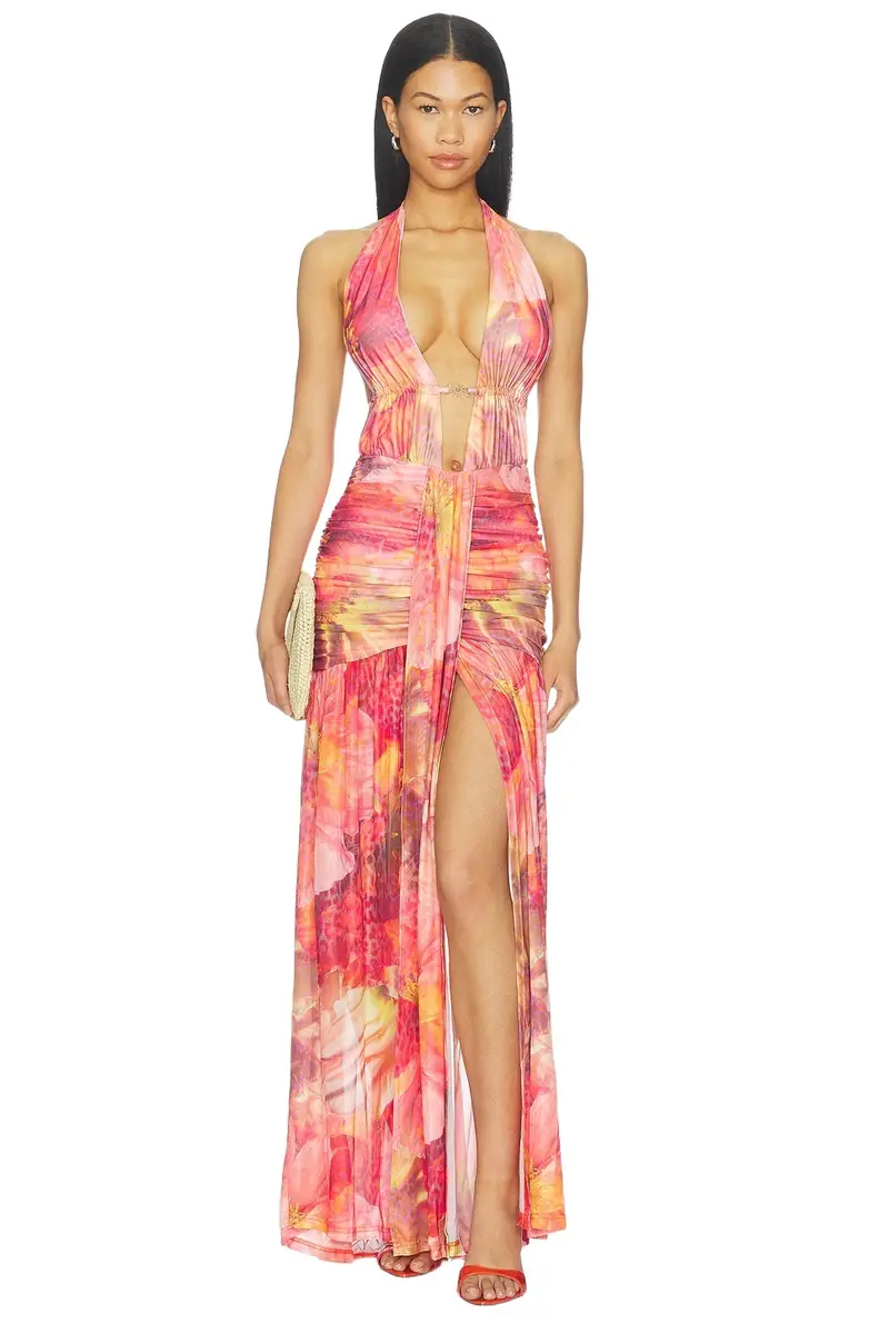 Adrianna Plunge Ruched Maxi Dress Adrianna Plunge Ruched Maxi Dress