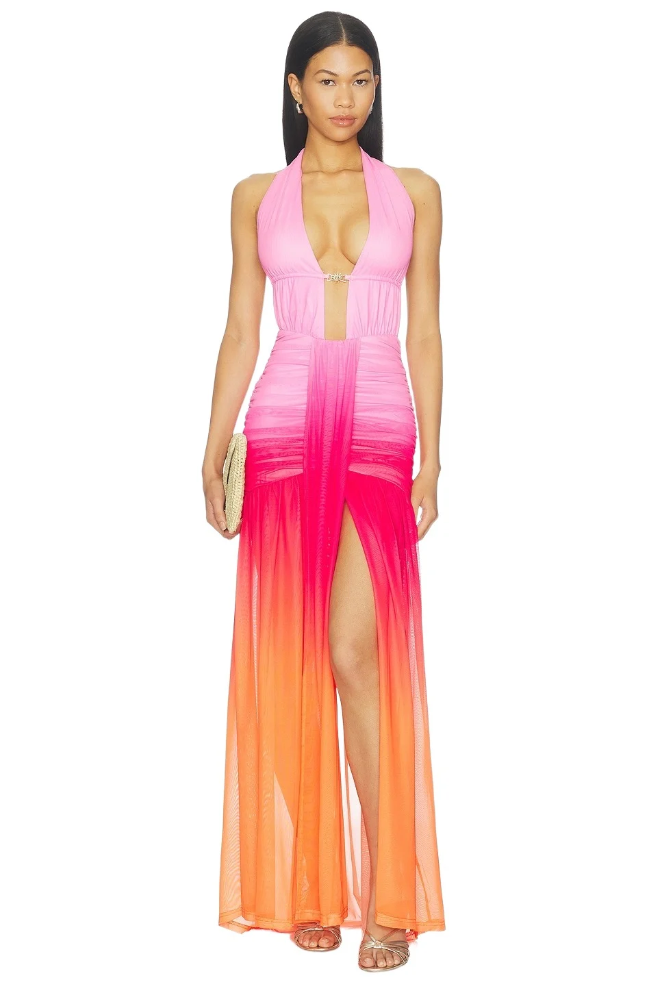 Adrianna Plunge Ruched Maxi Dress