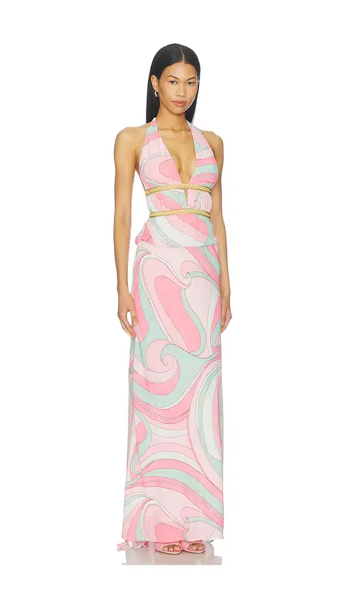 Runaway The Label Xylia Halter Low Plunge Maxi Dress | Thumbnail 2