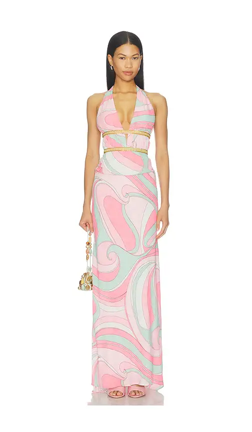 Runaway The Label Xylia Halter Low Plunge Maxi Dress