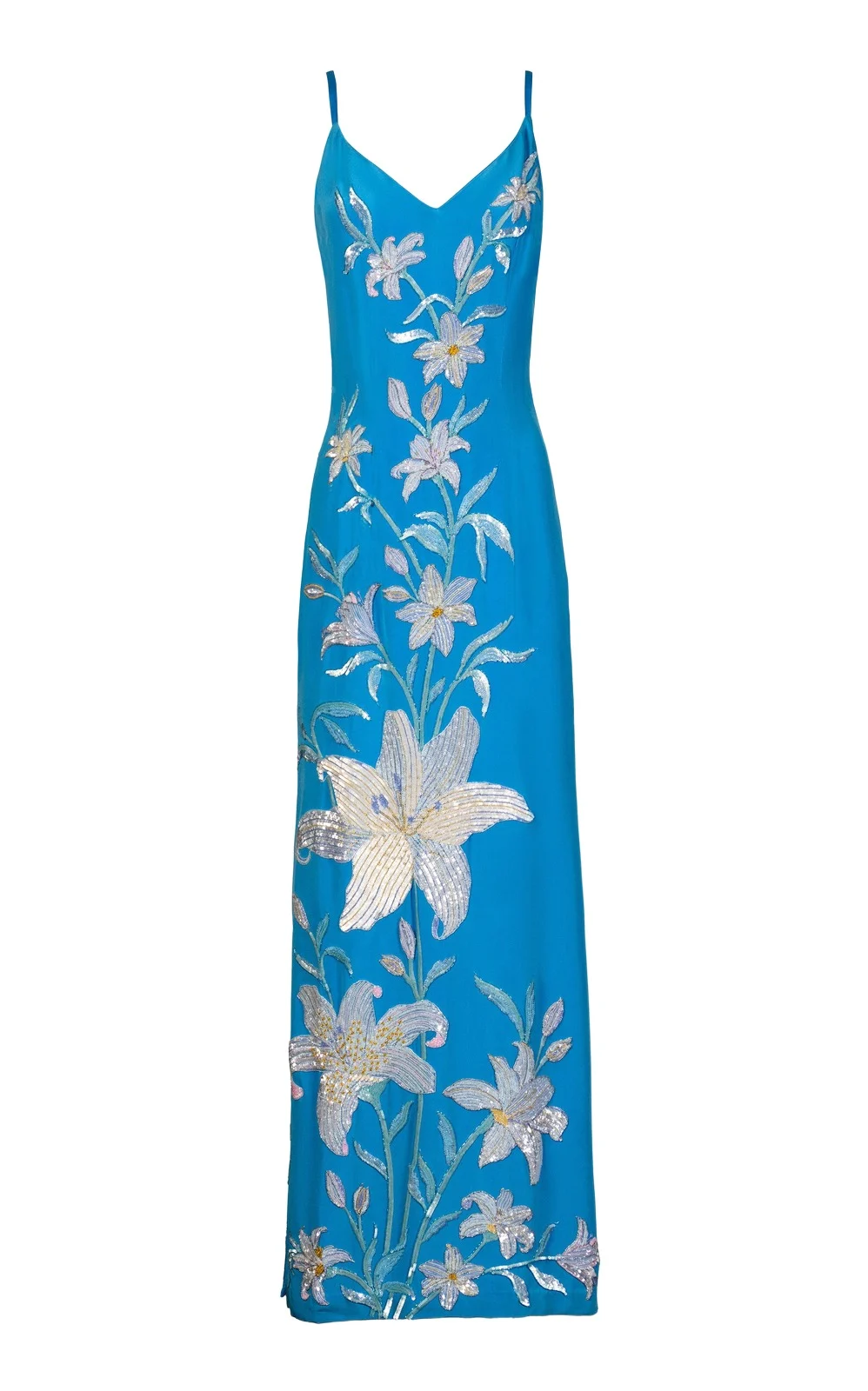 Aqua Lily Garden Emb Embroidered Silk Dress