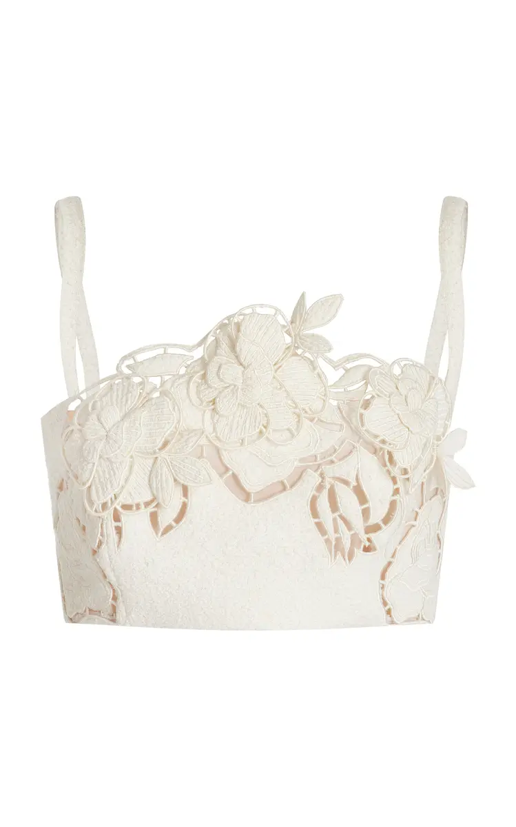 Oscar de la Renta Floral Tweed Crop Top | Image 1 Oscar de la Renta Floral Tweed Crop Top | Image 1