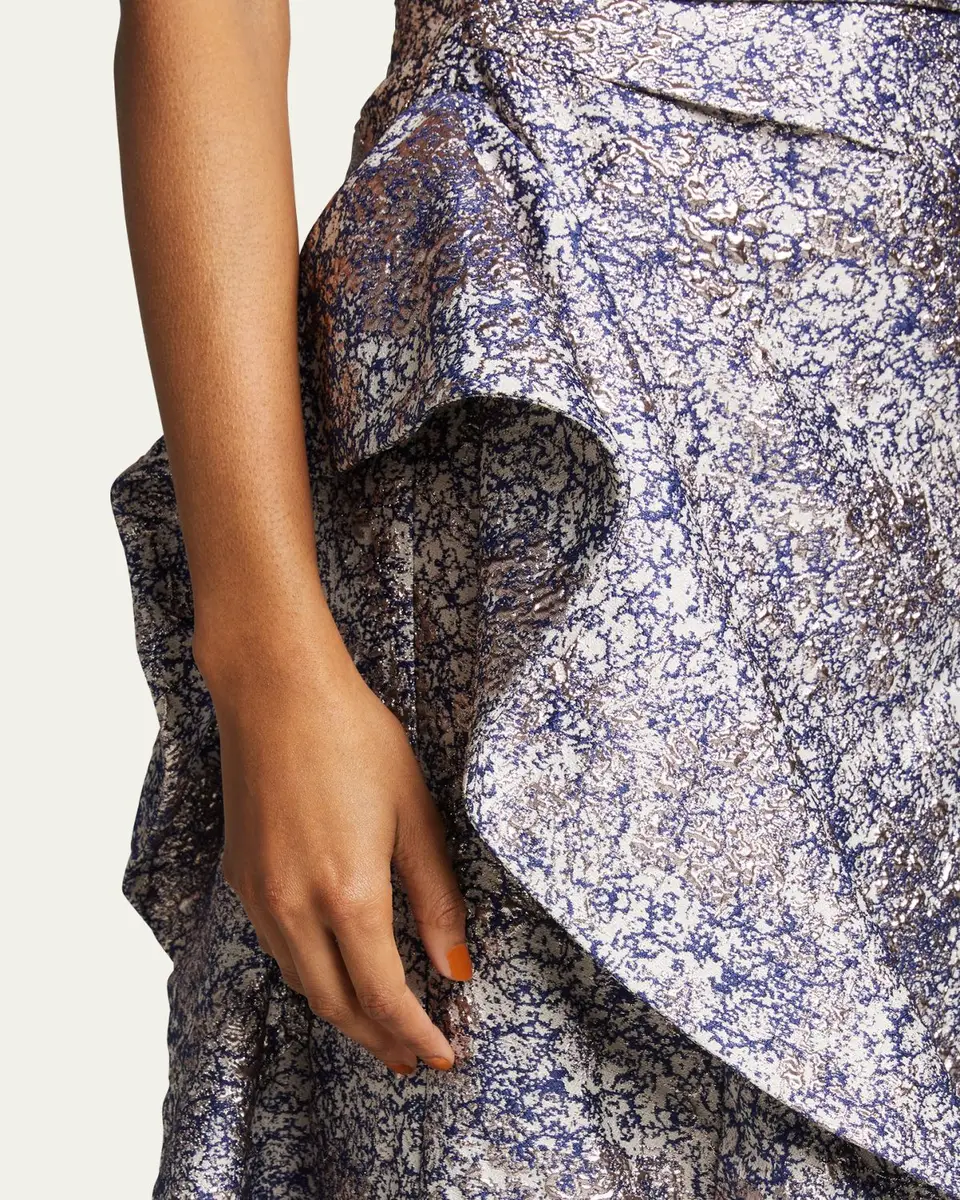 Rickie Freeman for Teri Jon One-Shoulder Jacquard Side-Ruffle Gown | Thumbnail 5 Rickie Freeman for Teri Jon One-Shoulder Jacquard Side-Ruffle Gown | Thumbnail 5