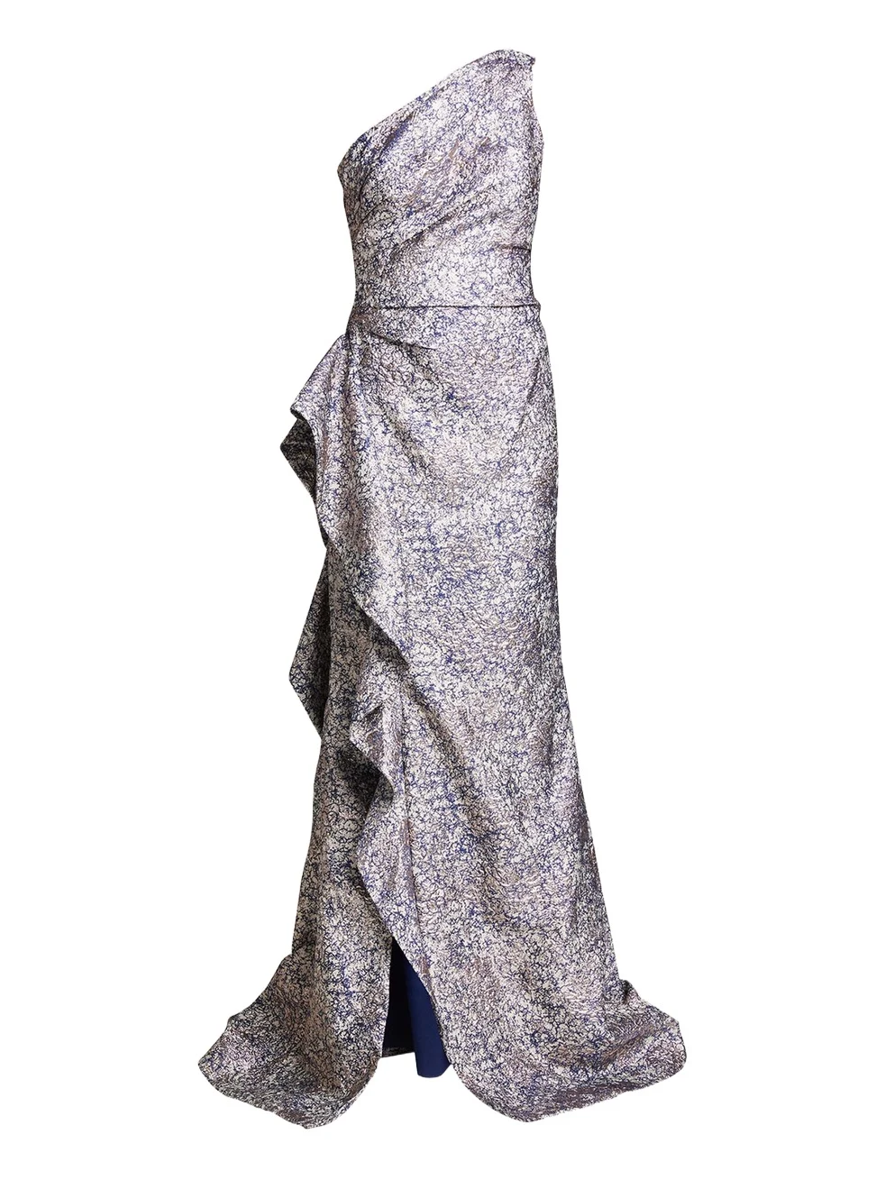 One-Shoulder Jacquard Side-Ruffle Gown One-Shoulder Jacquard Side-Ruffle Gown