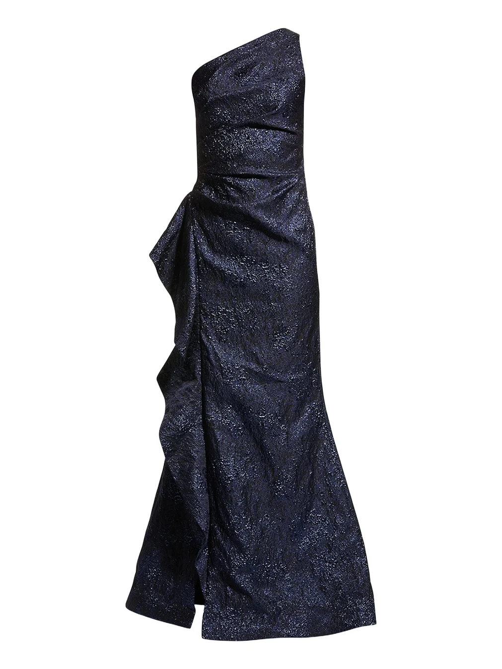 One-Shoulder Jacquard Side-Ruffle Gown One-Shoulder Jacquard Side-Ruffle Gown