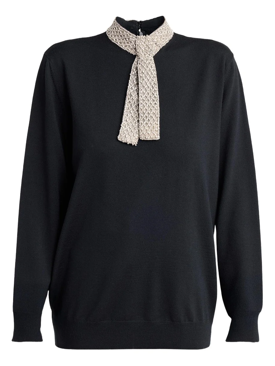 Crystal Neck-Scarf Wool Sweater