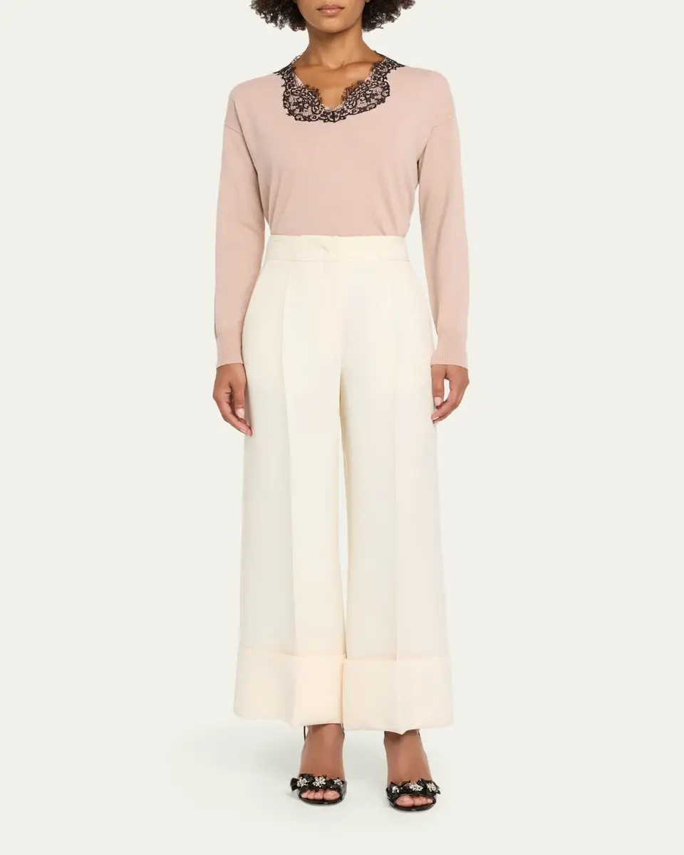 Valentino Garavani Lace-Trim V-Neck Cashmere Sweater | Thumbnail 2 Valentino Garavani Lace-Trim V-Neck Cashmere Sweater | Thumbnail 2