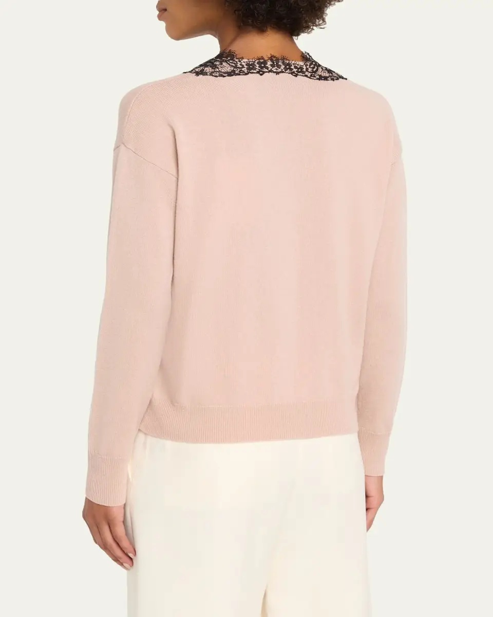 Valentino Garavani Lace-Trim V-Neck Cashmere Sweater | Thumbnail 3 Valentino Garavani Lace-Trim V-Neck Cashmere Sweater | Thumbnail 3