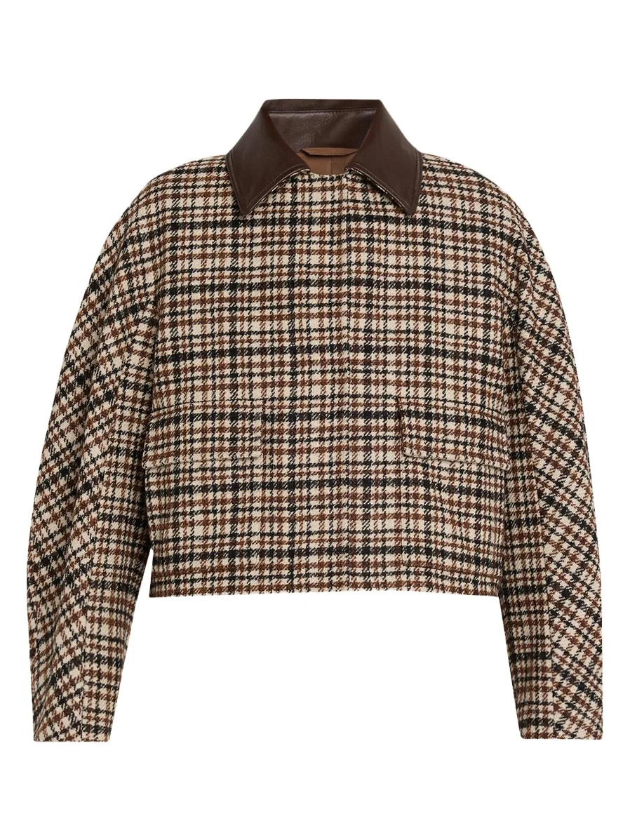 Brunello Cucinelli Leather-Collar Check Boxy Car Coat