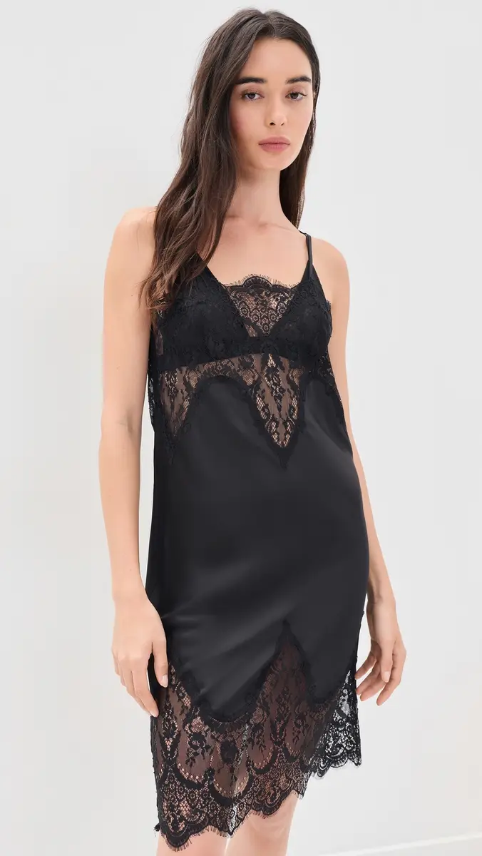 Norma Kamali Bias Slip Dress with Lace Black | Thumbnail 2 Norma Kamali Bias Slip Dress with Lace Black | Thumbnail 2