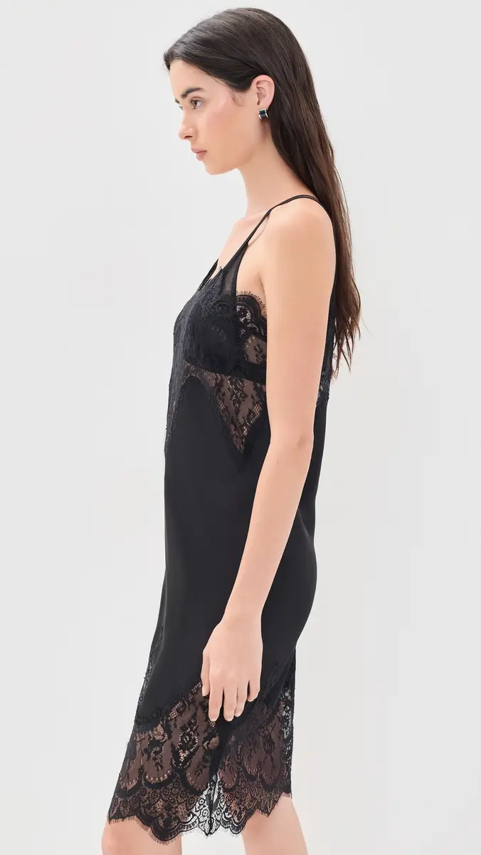 Norma Kamali Bias Slip Dress with Lace Black | Thumbnail 4 Norma Kamali Bias Slip Dress with Lace Black | Thumbnail 4