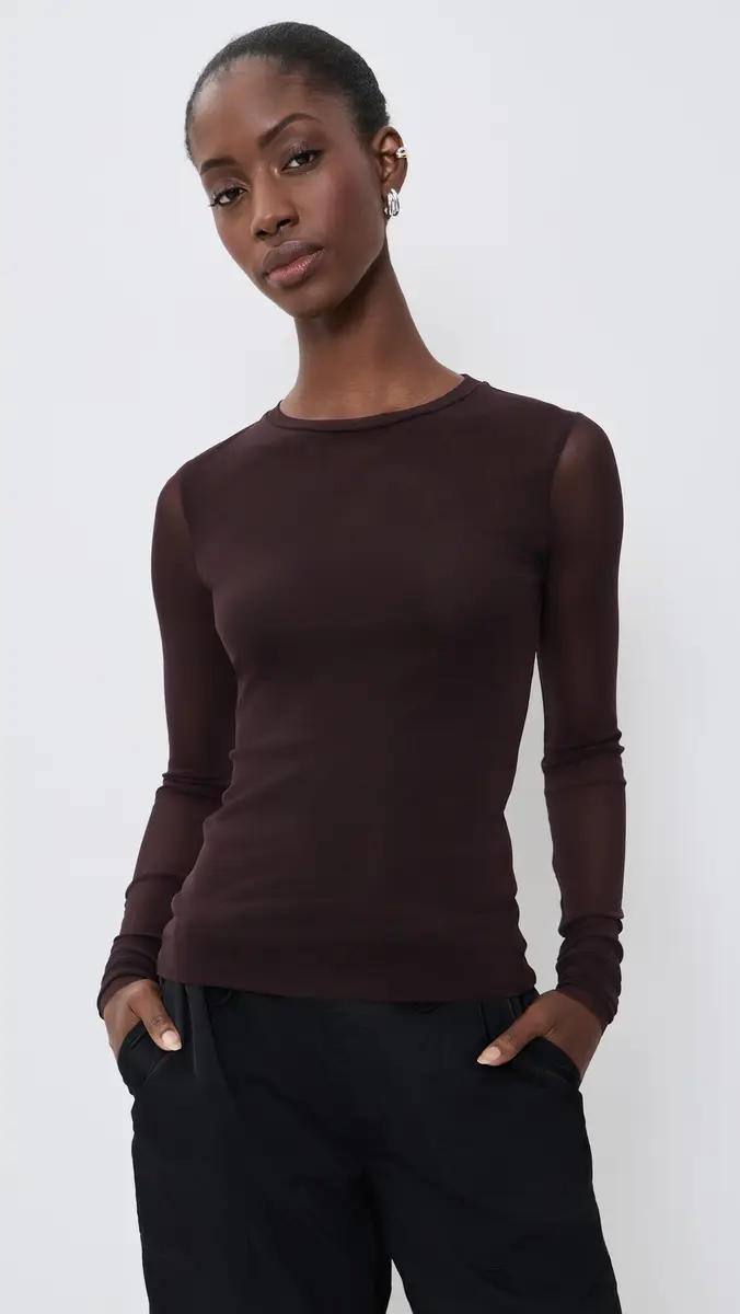 MEIMEIJ Tulle Long Sleeve Fitted Top | Thumbnail 2