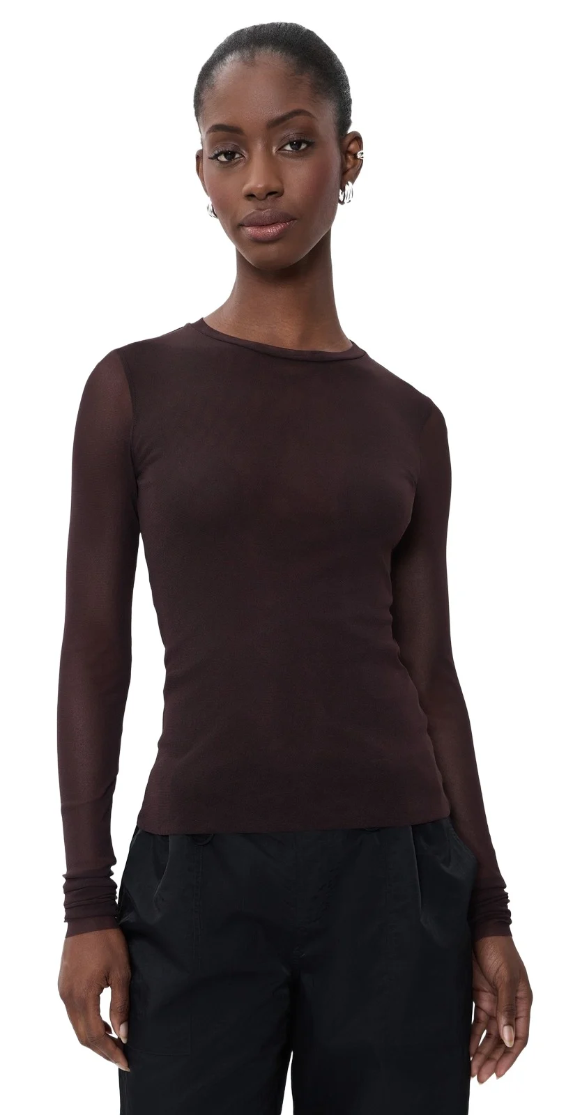 Tulle Long Sleeve Fitted Top