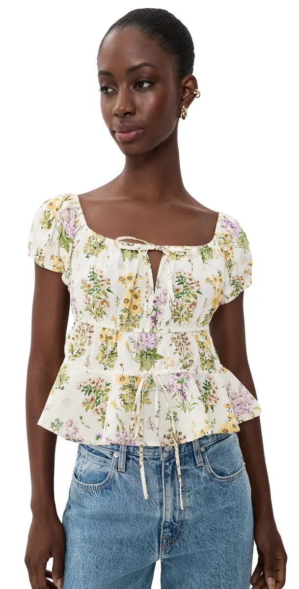La Maregold The Iris Top Small Botanical Ivory Lavender | Image 1 La Maregold The Iris Top Small Botanical Ivory Lavender | Image 1