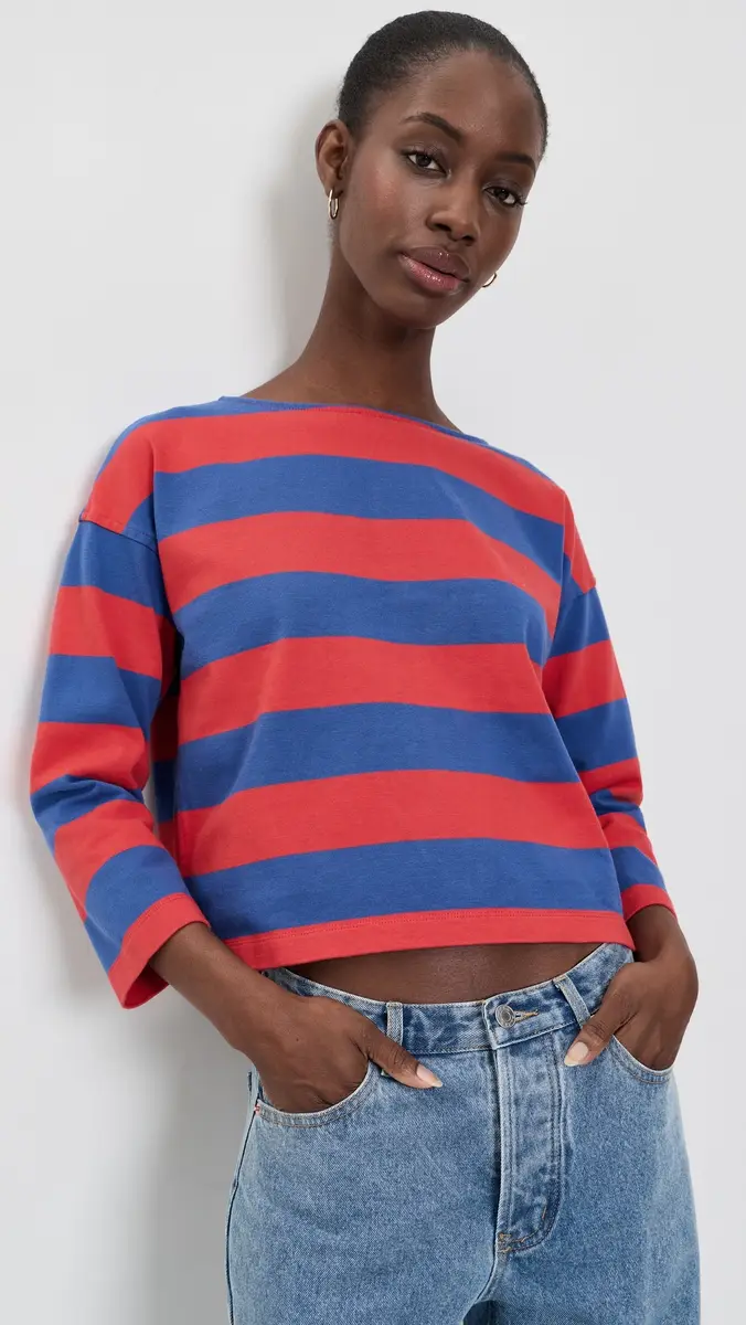 Madewell The Rugby Boatneck Long-Sleeve Tee In Club Cotton Pomegrante Seed And Waterfall | Thumbnail 2 Madewell The Rugby Boatneck Long-Sleeve Tee In Club Cotton Pomegrante Seed And Waterfall | Thumbnail 2