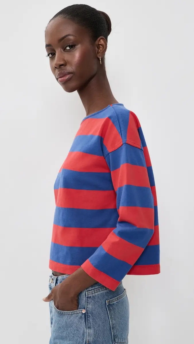 Madewell The Rugby Boatneck Long-Sleeve Tee In Club Cotton Pomegrante Seed And Waterfall | Thumbnail 4 Madewell The Rugby Boatneck Long-Sleeve Tee In Club Cotton Pomegrante Seed And Waterfall | Thumbnail 4