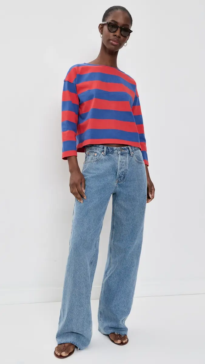 Madewell The Rugby Boatneck Long-Sleeve Tee In Club Cotton Pomegrante Seed And Waterfall | Thumbnail 5 Madewell The Rugby Boatneck Long-Sleeve Tee In Club Cotton Pomegrante Seed And Waterfall | Thumbnail 5