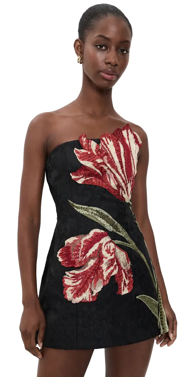 Alice + Olivia Katia Embellished Strapless Lantern Mini Dress Soft Tulip Black 6 | Image 1 Alice + Olivia Katia Embellished Strapless Lantern Mini Dress Soft Tulip Black 6 | Image 1