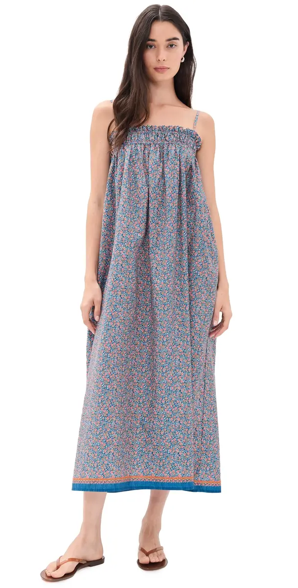 La Maregold Sammy Midi Dress Blue Linen Bloom | Image 1 La Maregold Sammy Midi Dress Blue Linen Bloom | Image 1