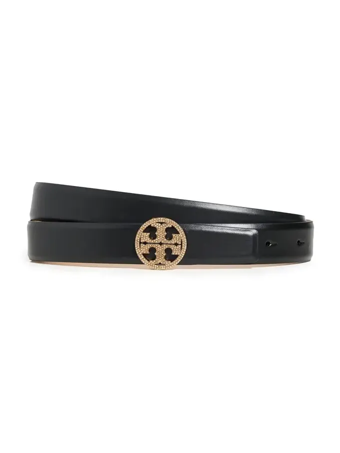 Tory Burch Miller Smooth Leather Pave Logo Belt 1