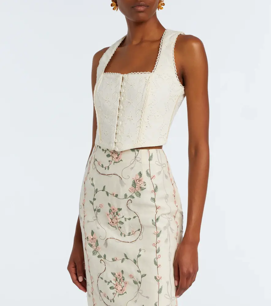 Agua by Agua Bendita Cornalina broderie anglaise cotton bustier top | Thumbnail 3