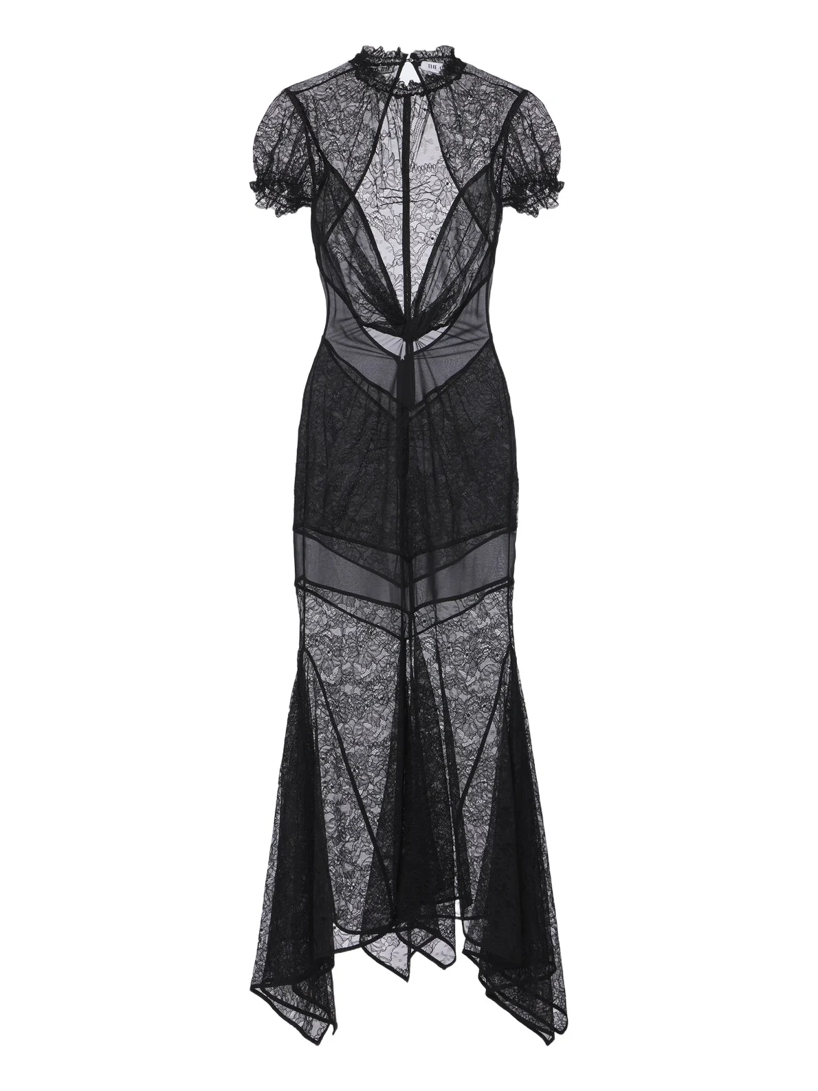 Semi-sheer asymmetric lace midi dress Semi-sheer asymmetric lace midi dress