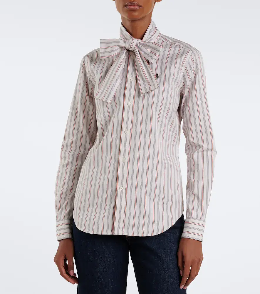 Polo Ralph Lauren Bow-detail striped cotton poplin shirt | Thumbnail 4