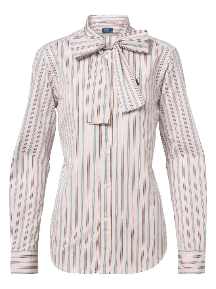 Bow-detail striped cotton poplin shirt