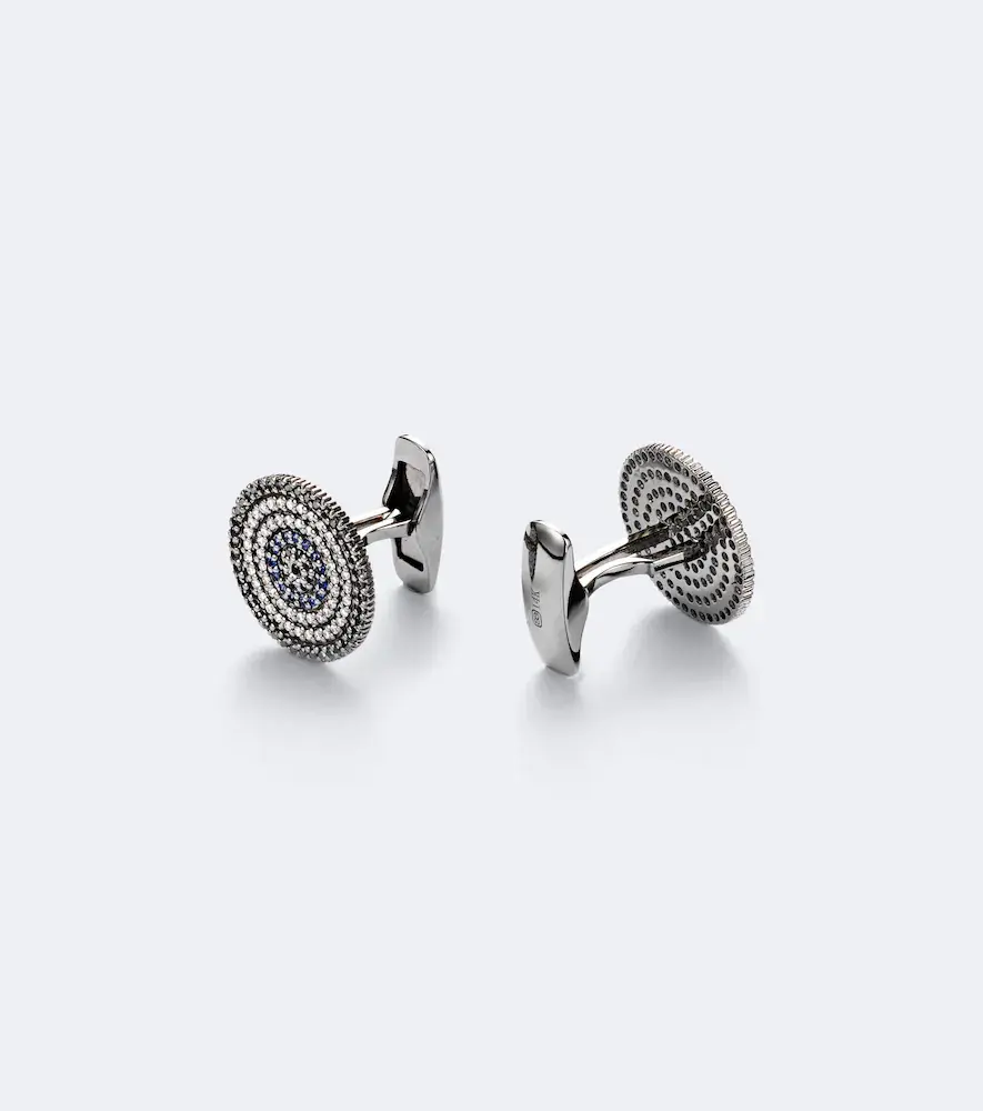 Sydney Evan 14kt white gold cufflinks with diamonds and sapphires | Thumbnail 2