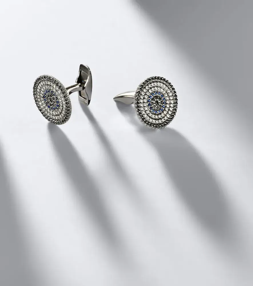 Sydney Evan 14kt white gold cufflinks with diamonds and sapphires | Thumbnail 3