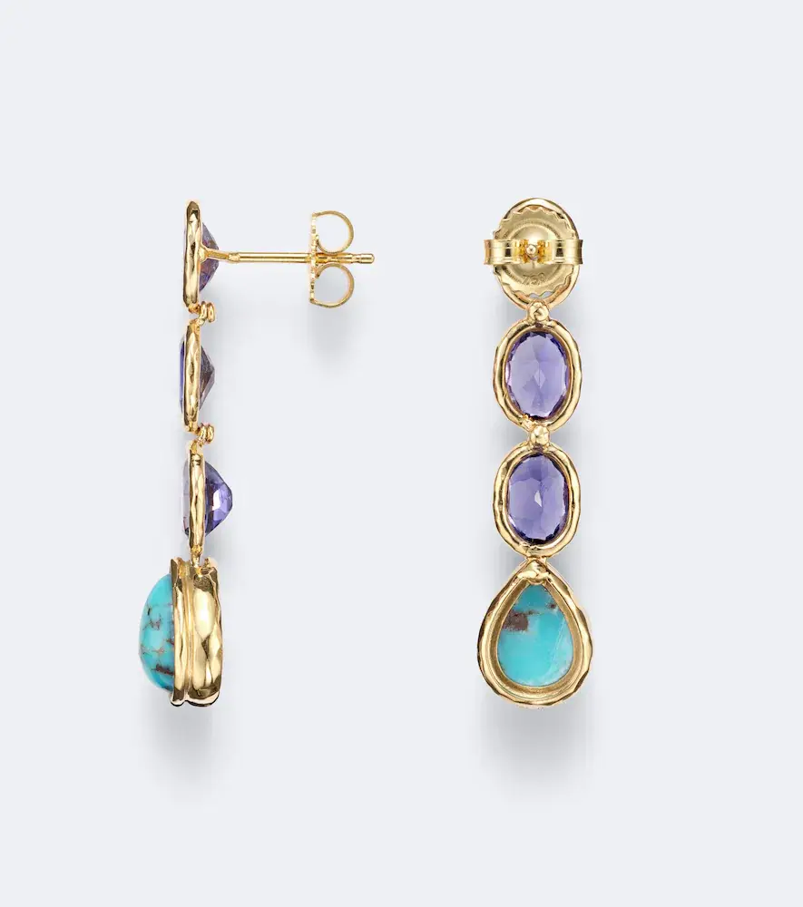 Octavia Elizabeth 18kt gold drop earrings with iolite and turquoise | Thumbnail 2 Octavia Elizabeth 18kt gold drop earrings with iolite and turquoise | Thumbnail 2