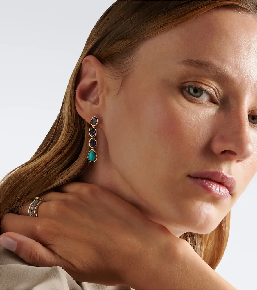 Octavia Elizabeth 18kt gold drop earrings with iolite and turquoise | Thumbnail 3 Octavia Elizabeth 18kt gold drop earrings with iolite and turquoise | Thumbnail 3