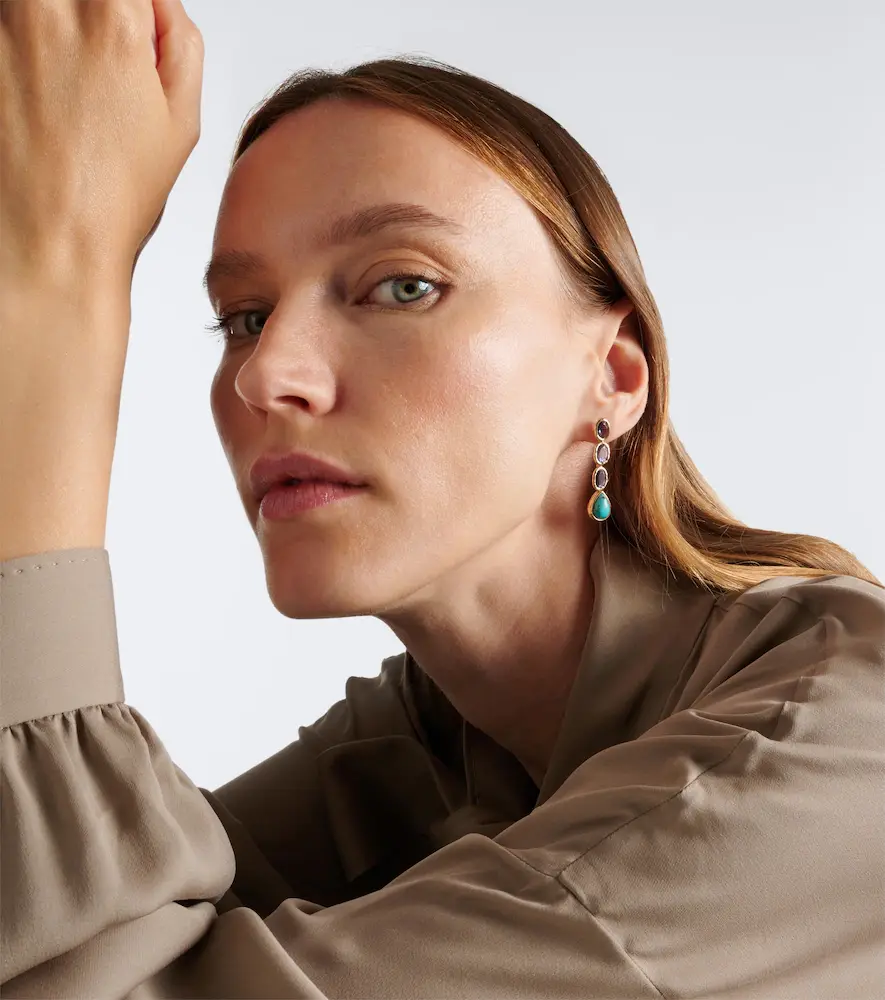 Octavia Elizabeth 18kt gold drop earrings with iolite and turquoise | Thumbnail 4 Octavia Elizabeth 18kt gold drop earrings with iolite and turquoise | Thumbnail 4