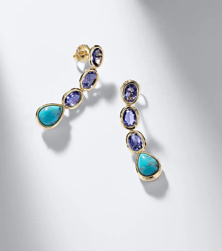Octavia Elizabeth 18kt gold drop earrings with iolite and turquoise | Thumbnail 5 Octavia Elizabeth 18kt gold drop earrings with iolite and turquoise | Thumbnail 5