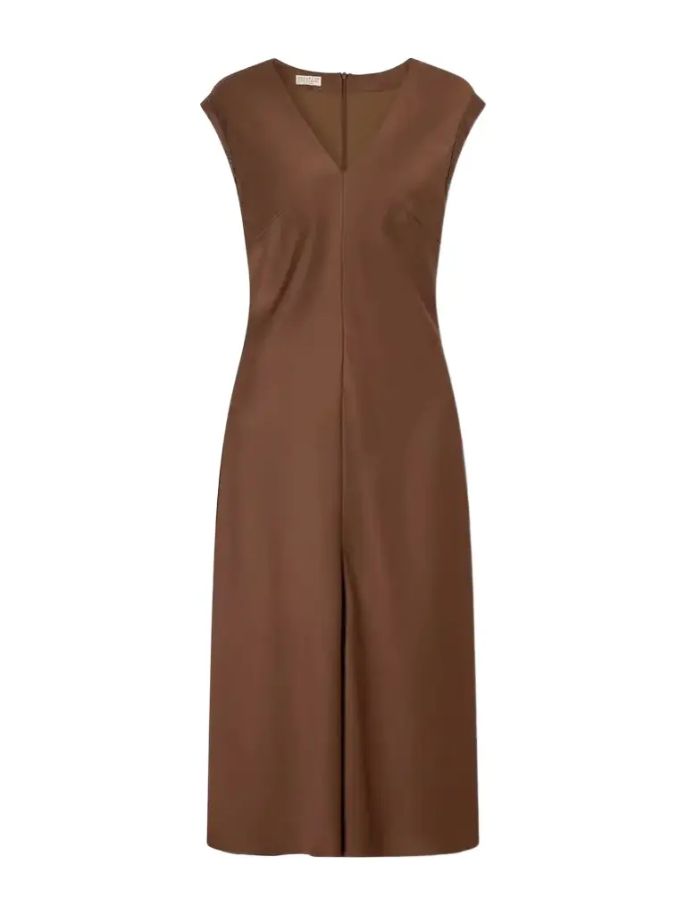 Brunello Cucinelli Bead-embellished Satin Midi Dress | Image 1 Brunello Cucinelli Bead-embellished Satin Midi Dress | Image 1