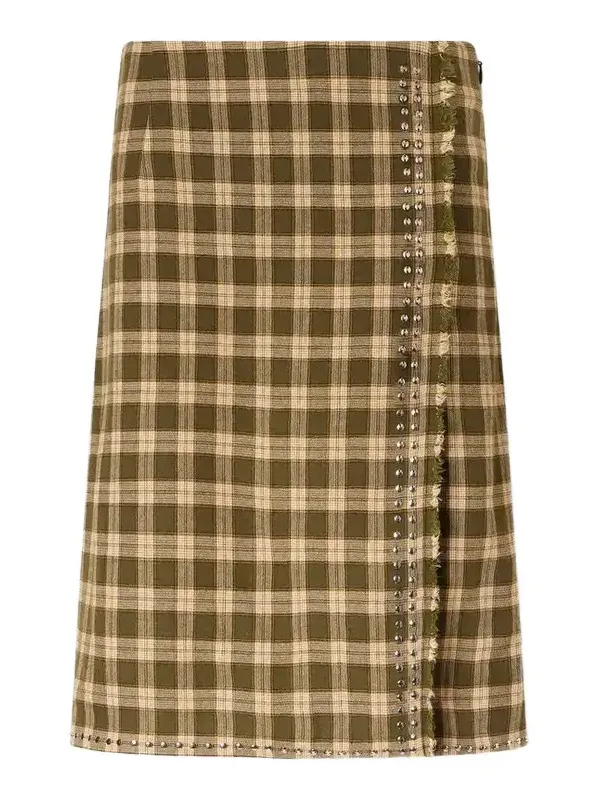 Wales Bonner Cosmic Frayed Studded Checked Flannel Mini Skirt