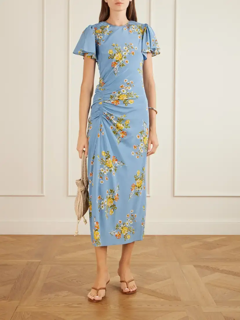 Veronica Beard Huntleigh Gathered Floral-print Silk-blend Satin Midi Dress | Thumbnail 2 Veronica Beard Huntleigh Gathered Floral-print Silk-blend Satin Midi Dress | Thumbnail 2