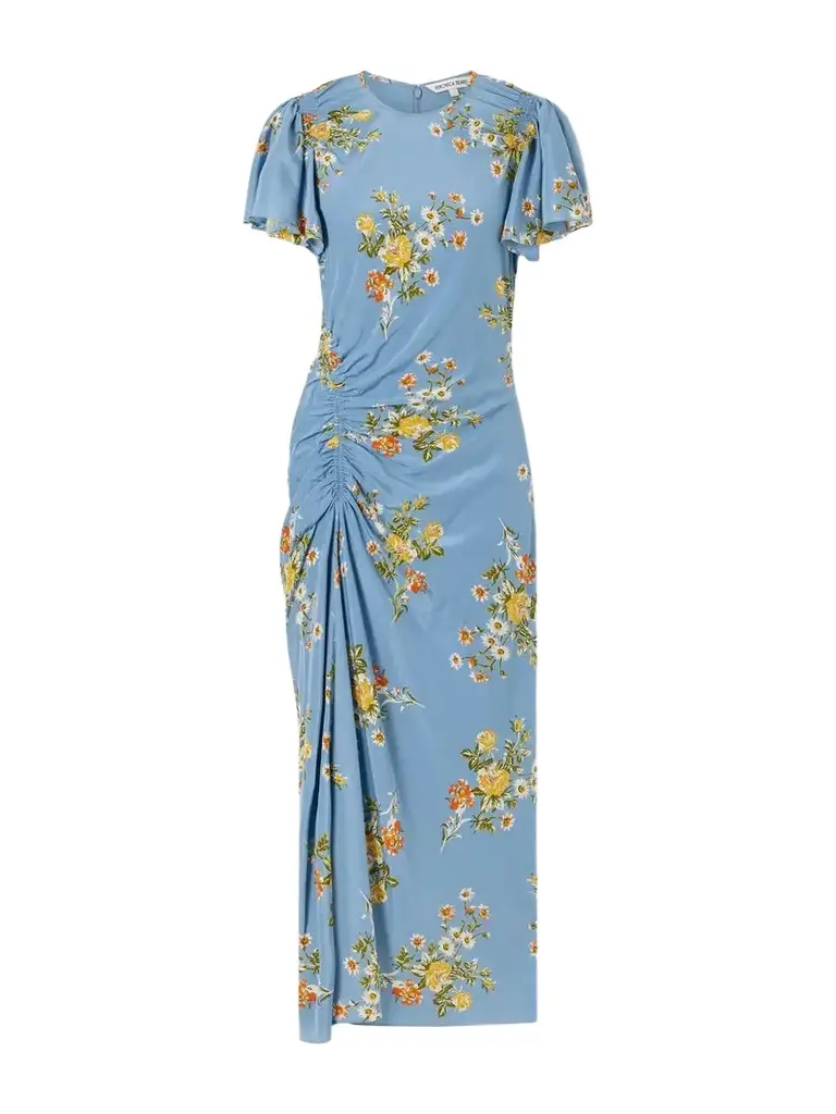 Veronica Beard Huntleigh Gathered Floral-print Silk-blend Satin Midi Dress | Image 1 Veronica Beard Huntleigh Gathered Floral-print Silk-blend Satin Midi Dress | Image 1